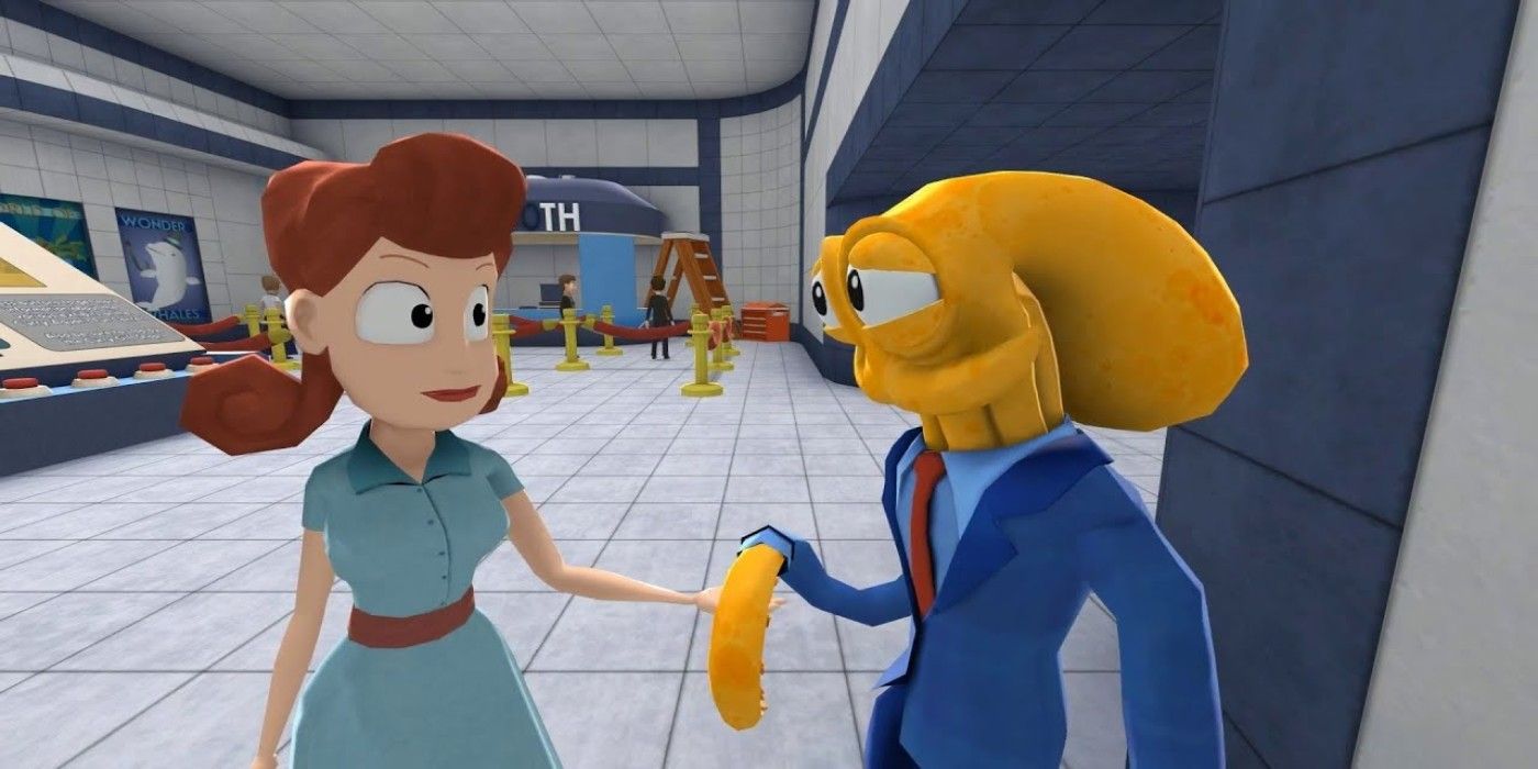Octodad in the supermarket with his wife