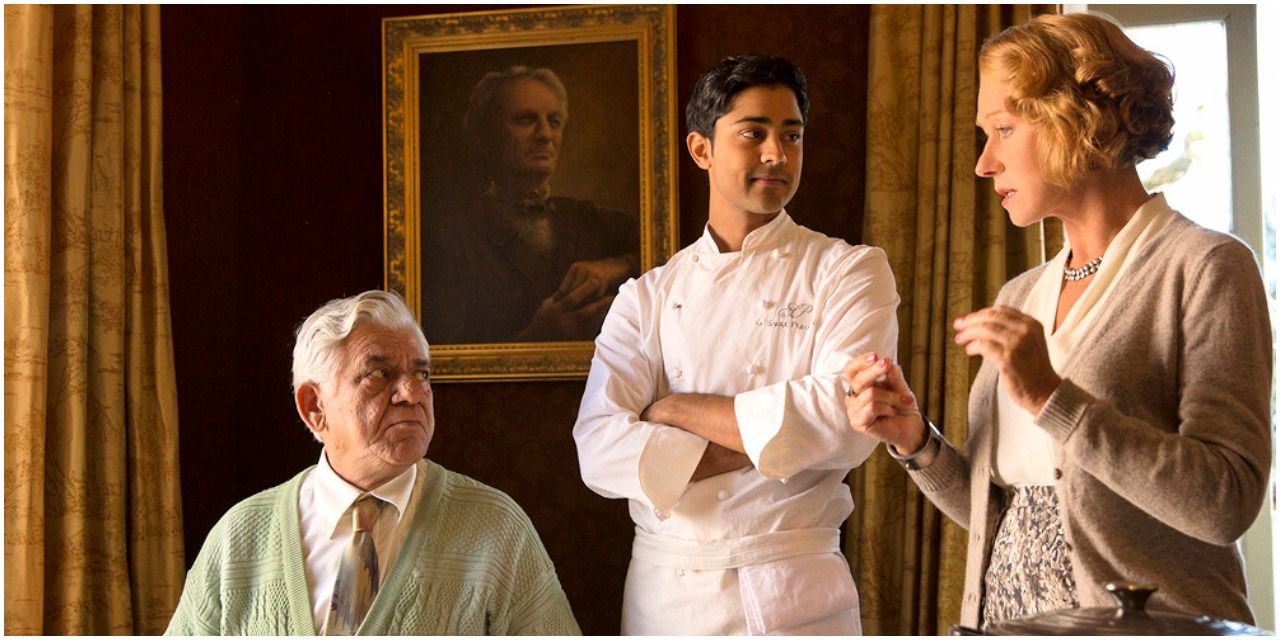 Om Puri at the restaurant with Helen Mirren in The Hundred Foot Journey