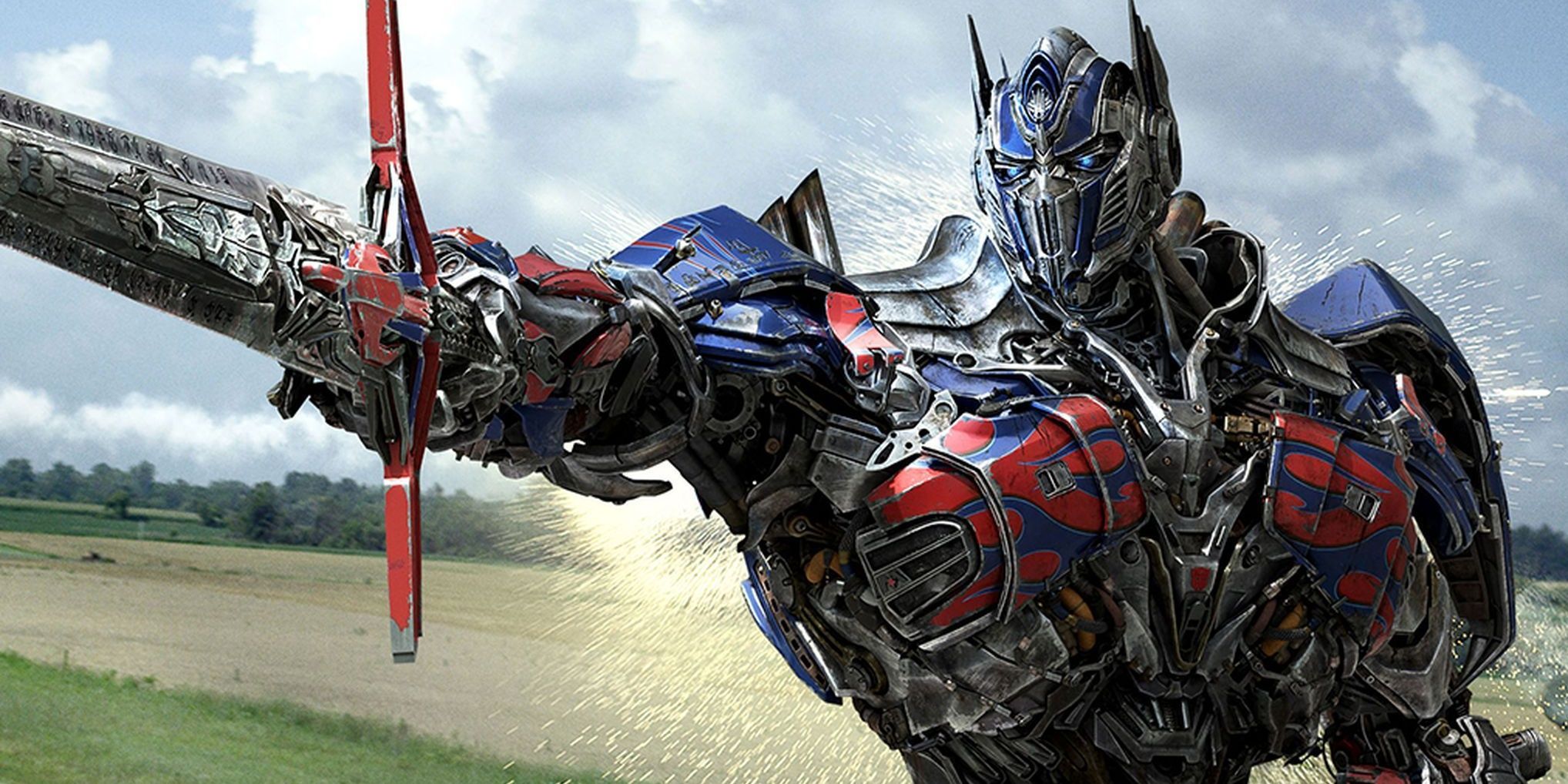 Optimus Prime holding up a robotic sword in Transformers
