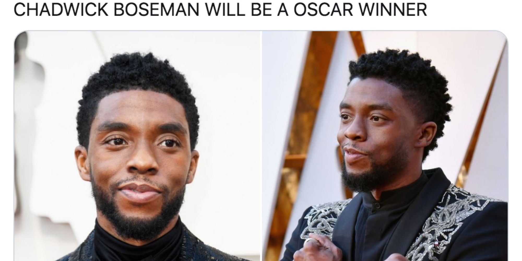 Tweet of Chadwick Boseman on a red carpet