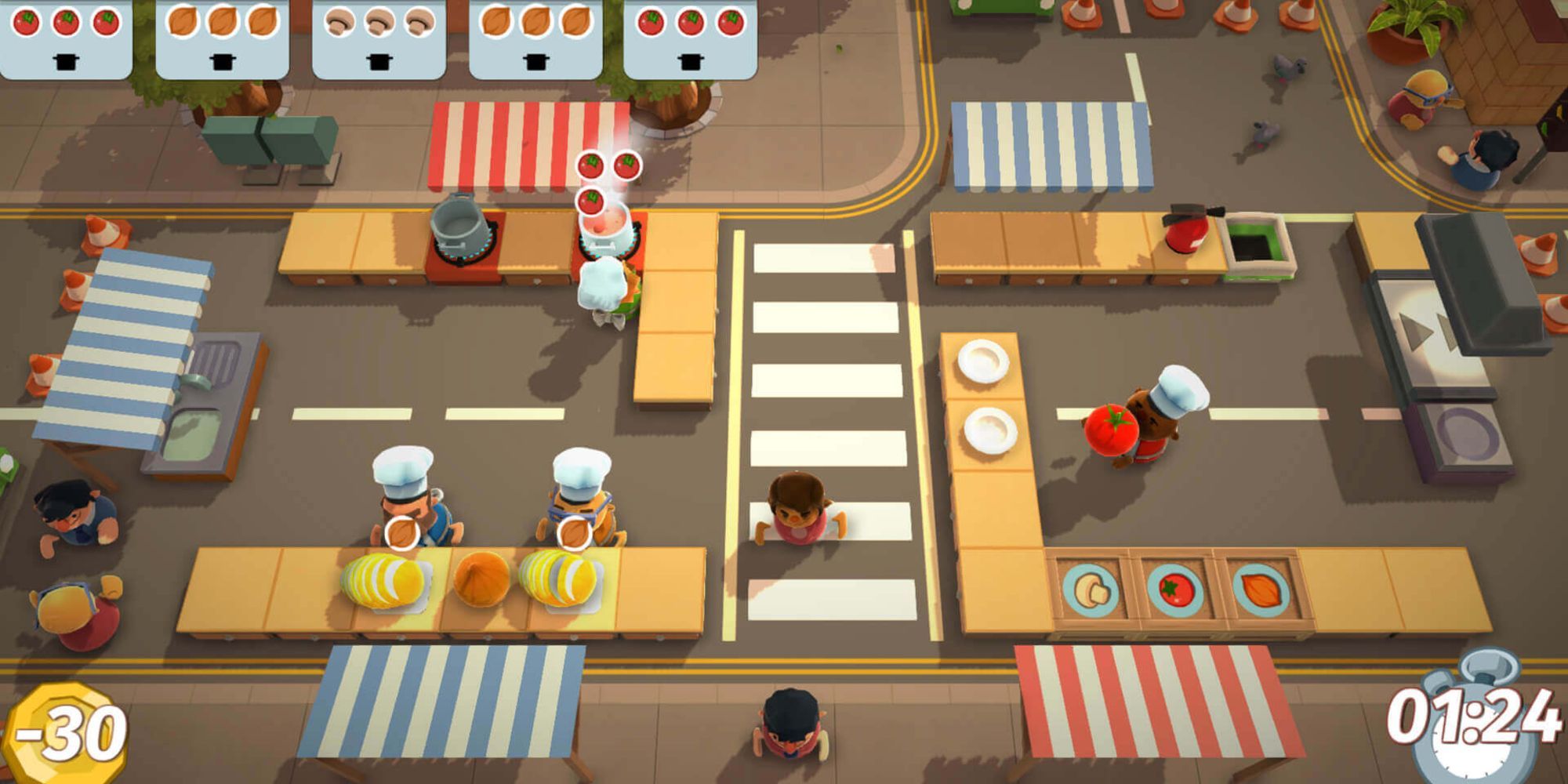 Food being made in Overcooked game