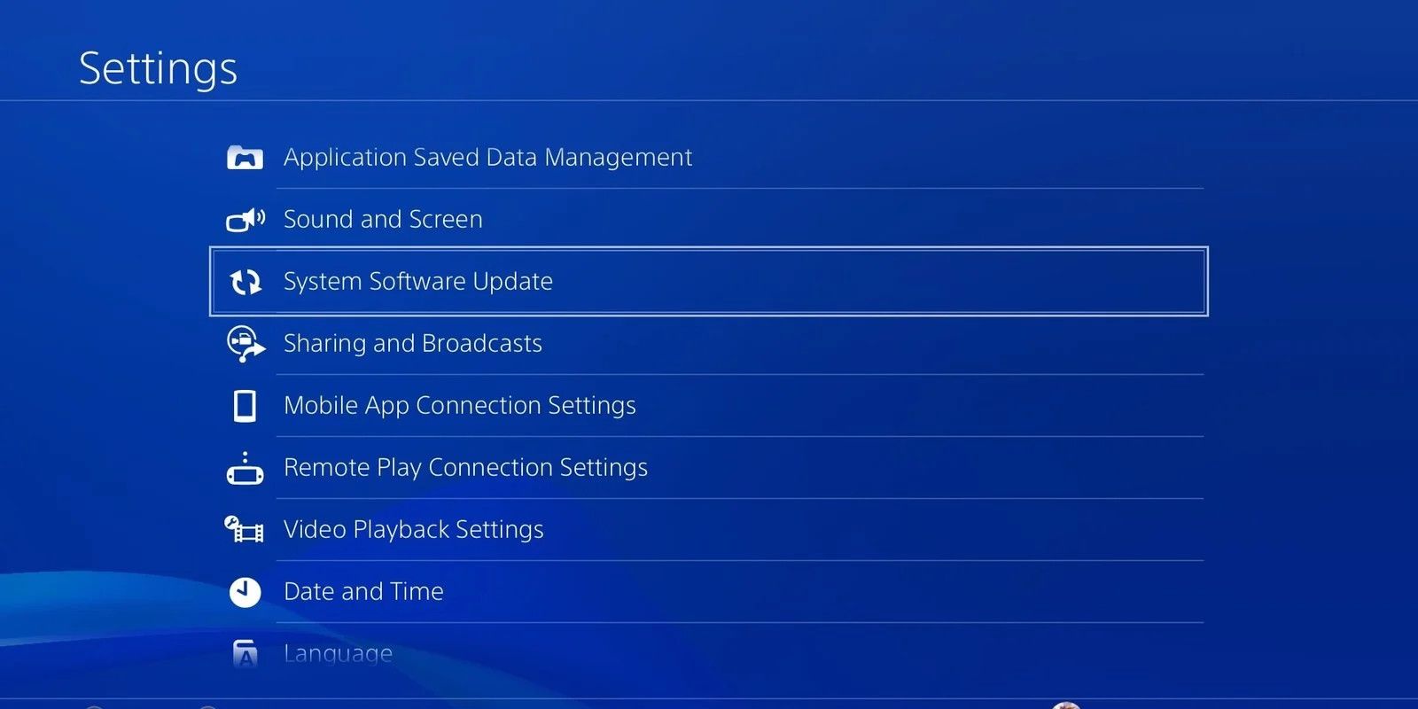 PS4 - Update Settings Menu