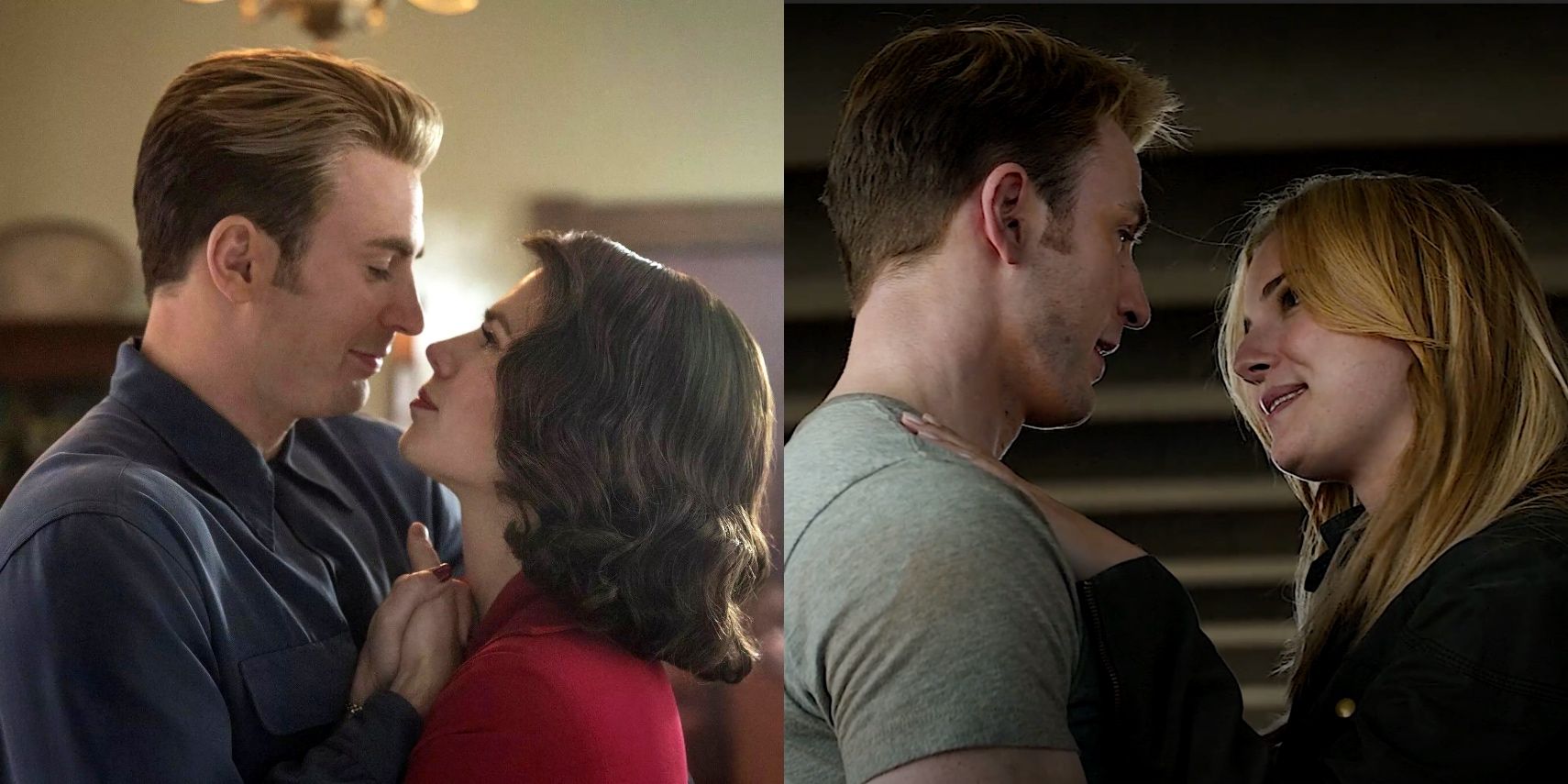Steve Rogers about to kiss Peggy/Steve gets close with Sharon in the MCU.