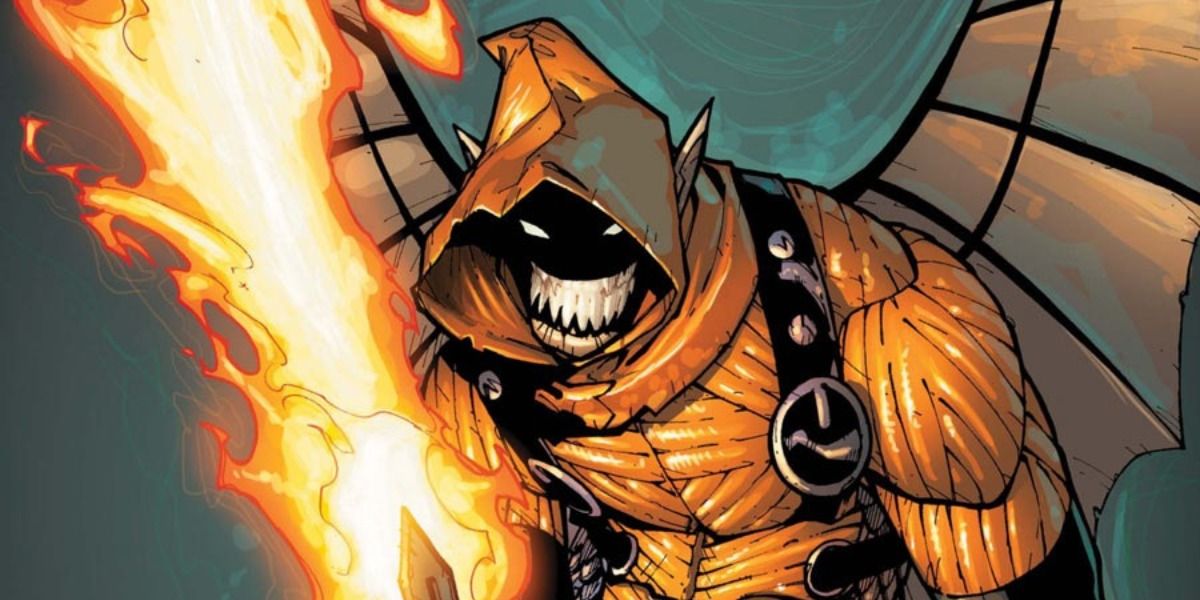 Phil Urich as The Hobgoblin wielding a flaming sword in the comics