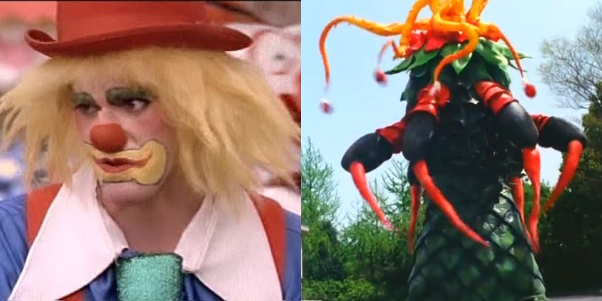 Pineoctopus in clown form and in monster from in Mighty Morphin