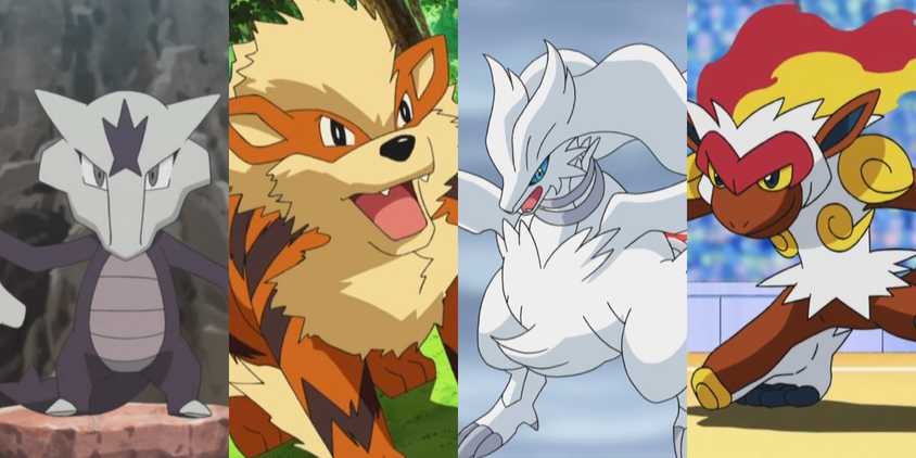 Split image of Alolan Marowak, Arcanine, Reshiram, and Infernape