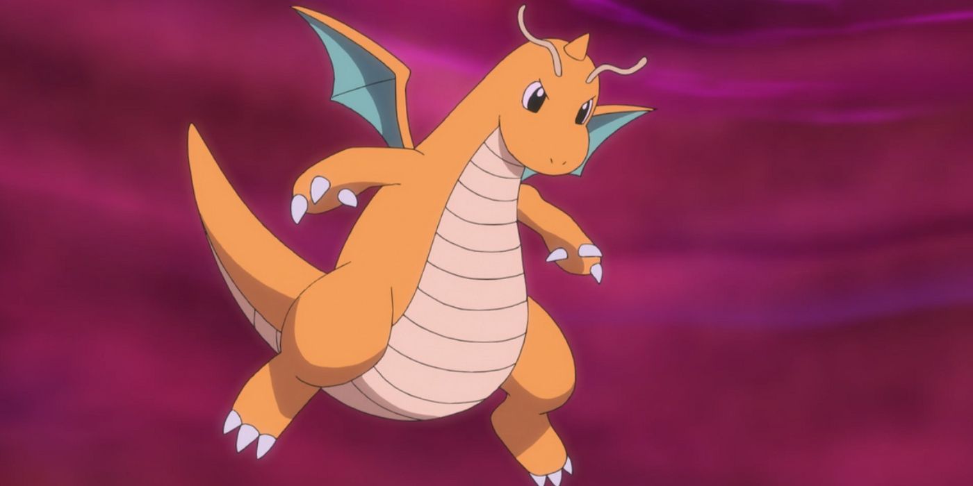 Dragonite de Ash voando no anime Pokémon