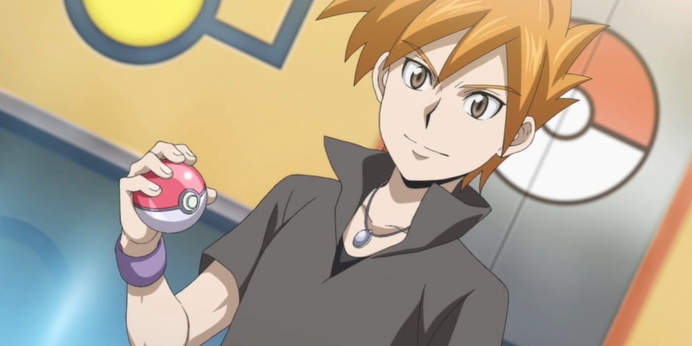 Blue holding a Pokéball in the Pokémon Generations anime