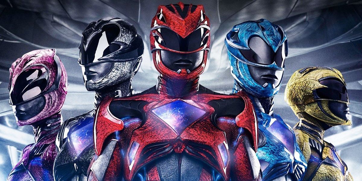 The suited-up Power Rangers posing in promo shot for 2017 reboot