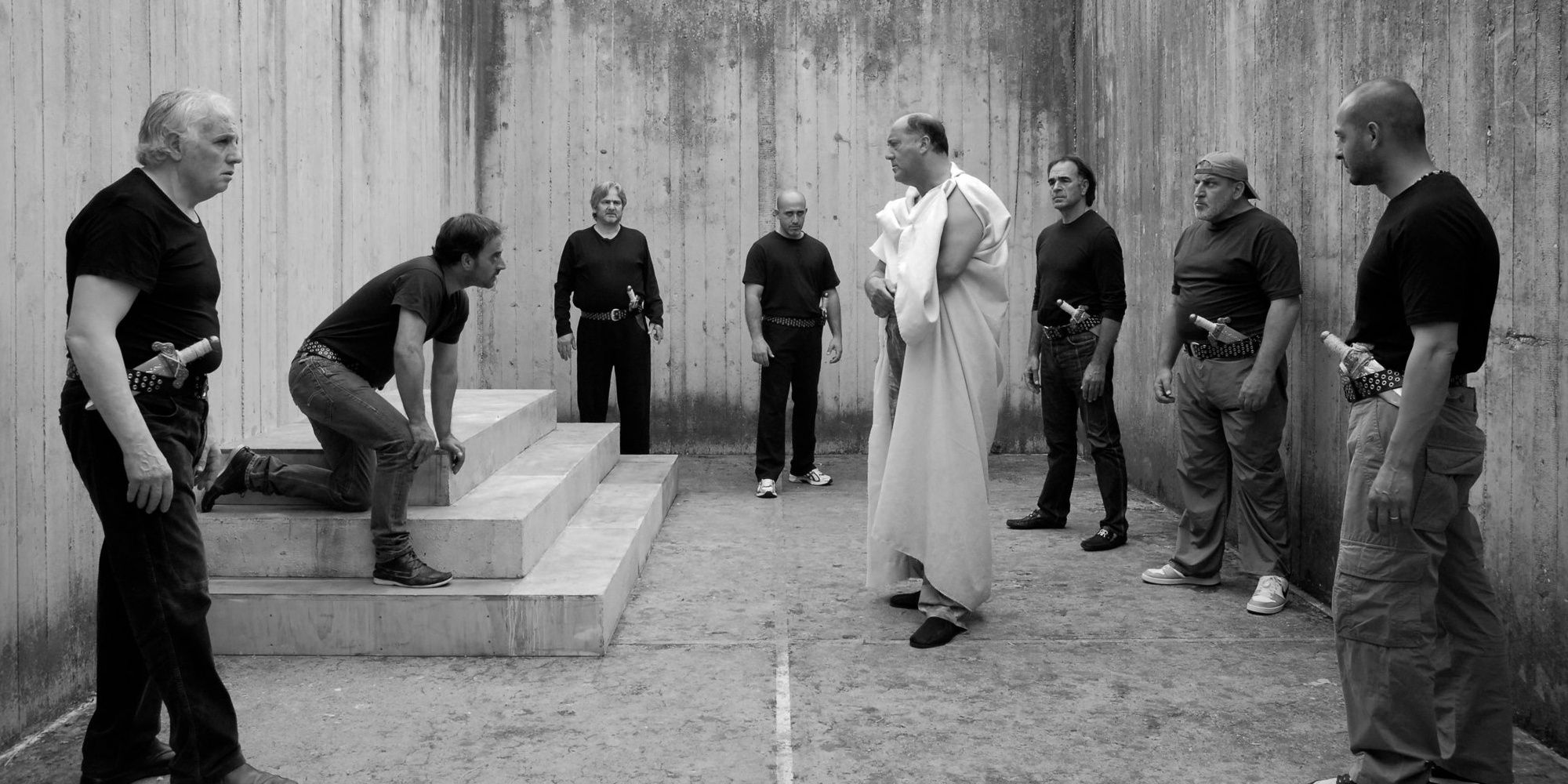 Prisoners rehearsingfor a performance of Julius Caesar in a still from Caesar Must Die