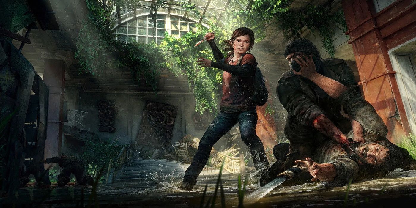 Ellie attacks a man with a knife in The Last of Us