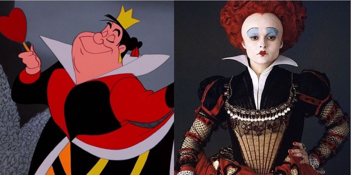 The Queen of Hearts looking regal in animation and live-action.