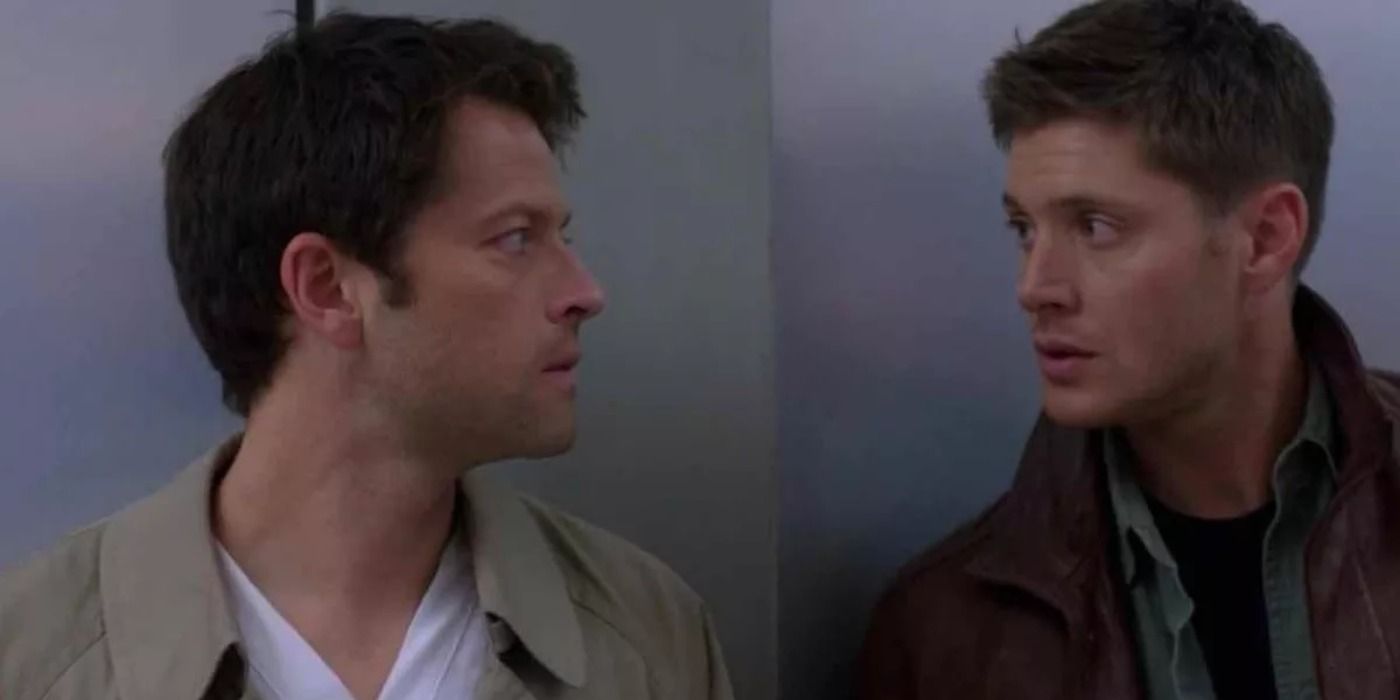 Dean and Castiel look at each other in Supernatural