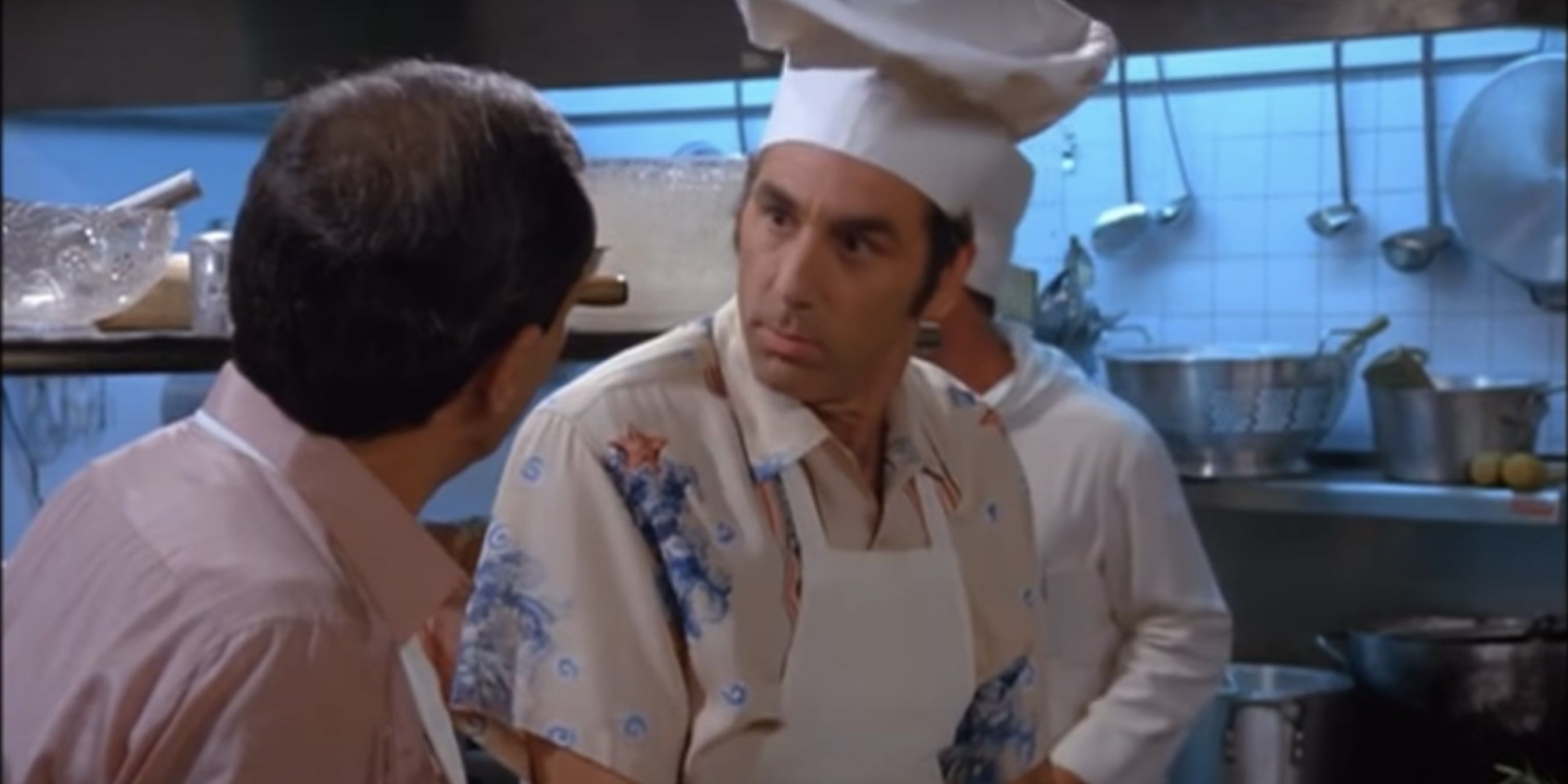 Kramer works in a kitchen and wear a chef’s hat in Seinfeld
