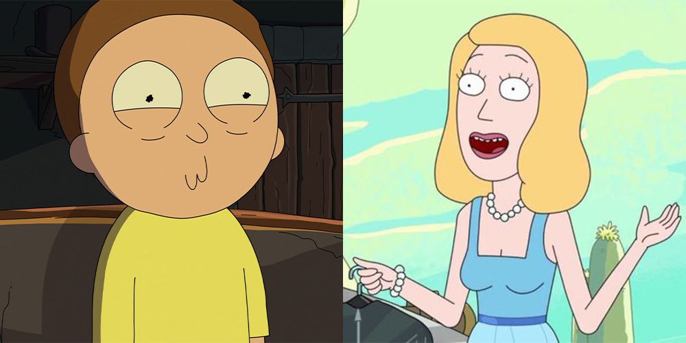 Split image showing Morty and Beth Smith in Rick & Morty