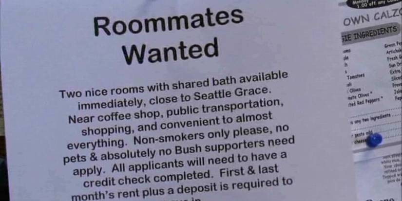 Meredith puts a roommates notice on the hospital board. On it shows the rules she wants her house guests to follow