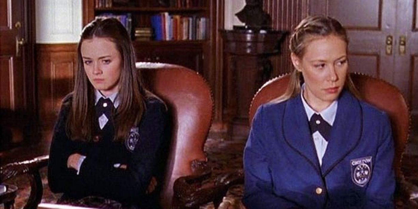Rory and Paris in Headmaster Charleston's office on Gilmore Girls