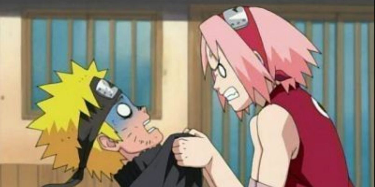 Sakura attempts to strangle Naruto when she is angry with him