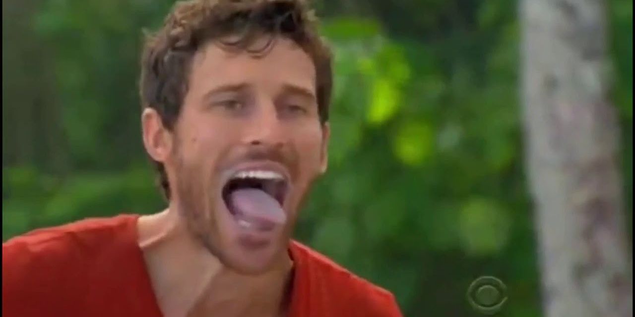 Man sticks his tongue out