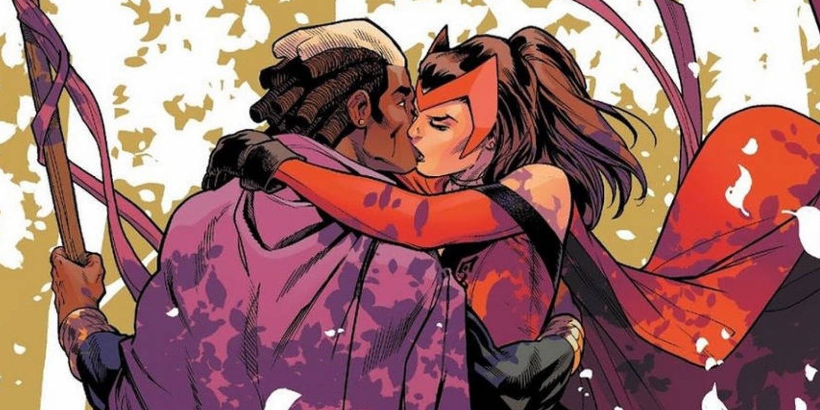 Scarlet Witch and Brother Voodoo kissing in Marvel Comics