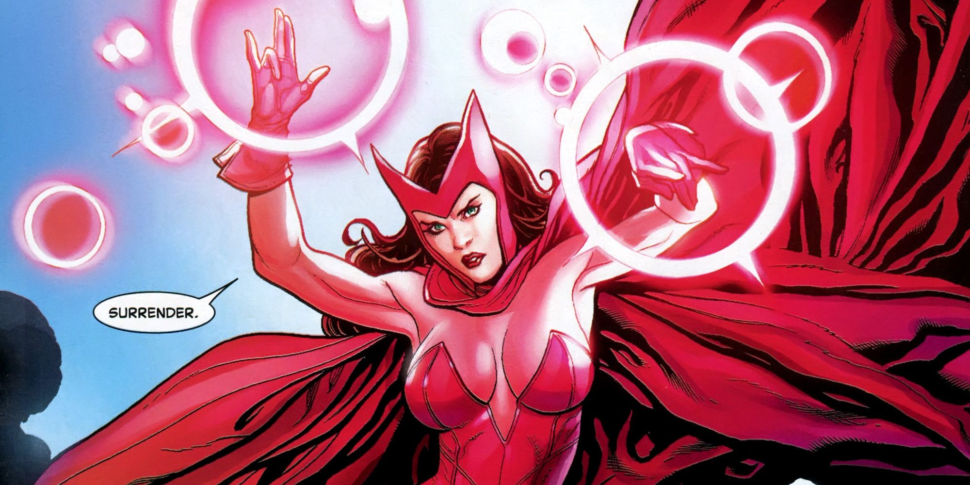 Scarlet Witch casting a hex in Marvel Comics