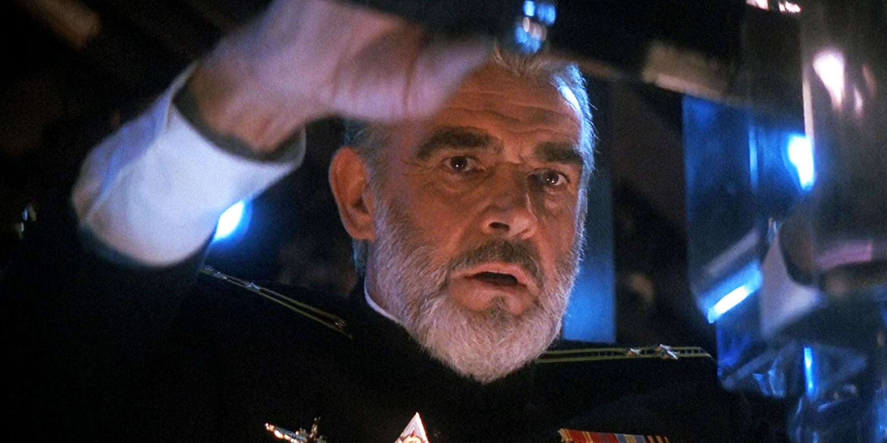 Sean Connery handling the controls of a submarine in The Hunt For Red October