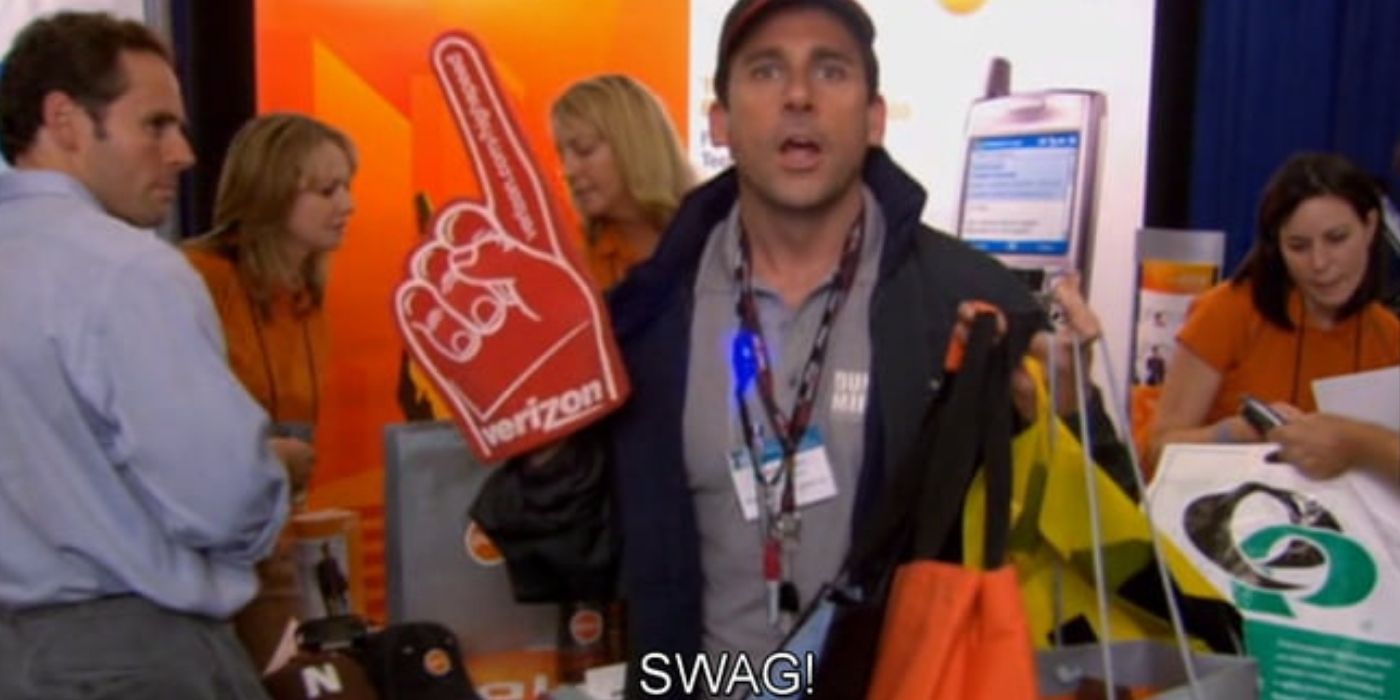 Season three of the office - michael scott is at a convention talking about SWAG