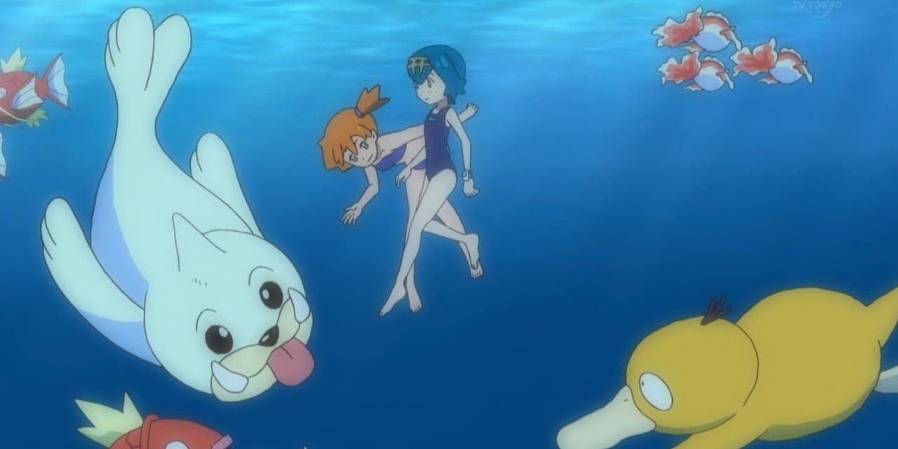 Seel berenang dengan Pokemon lain, termasuk Psyduck, serta dua gadis