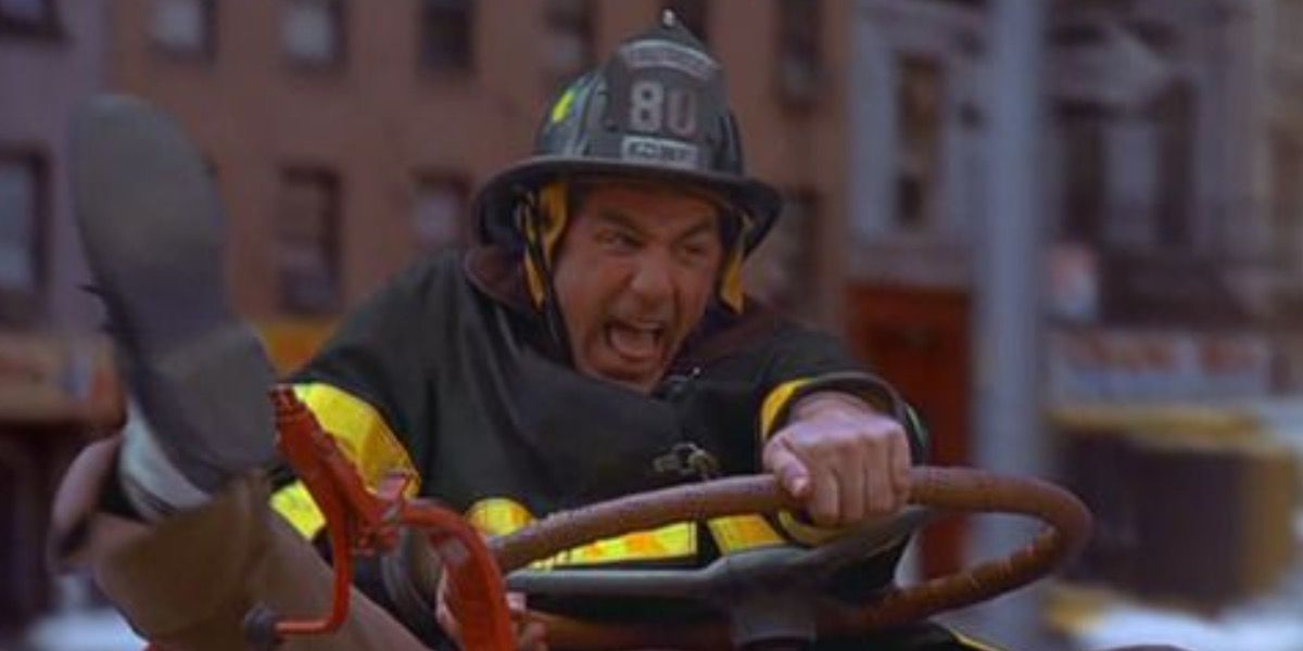 Seinfeld — Kramer on the back of a fire truck