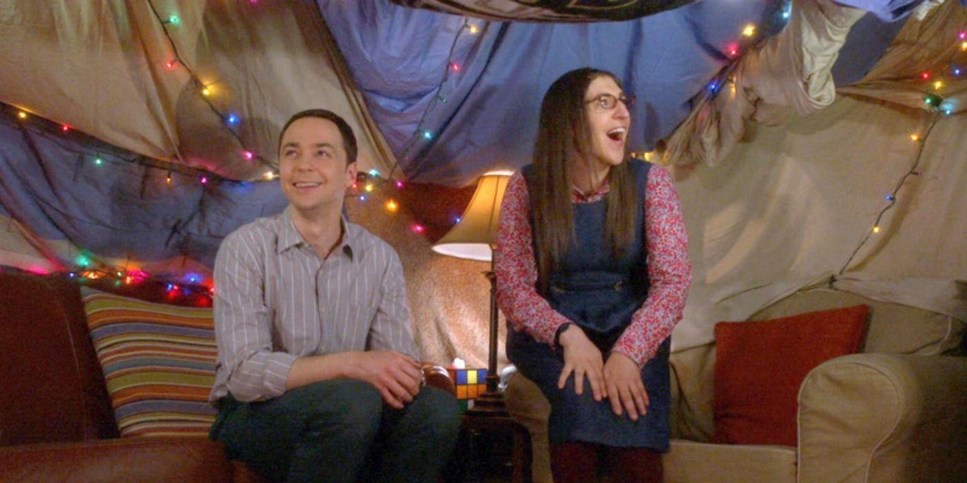 Sheldon and Amy make a fort together on The Big Bang Theory