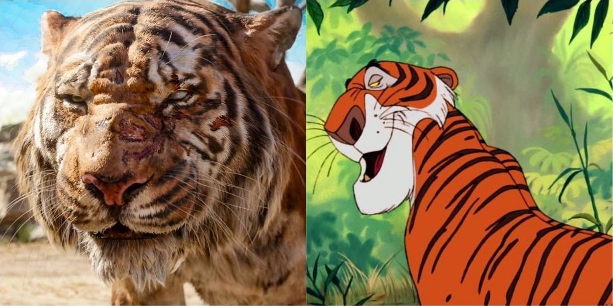Shere Kahn giving a speech in live-action and animated.