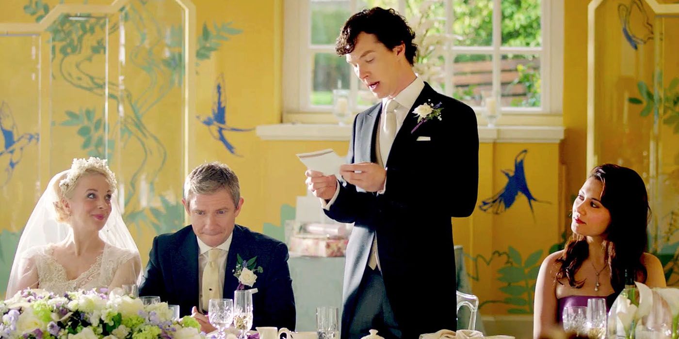 Sherlock gives a speech at Watson’s wedding