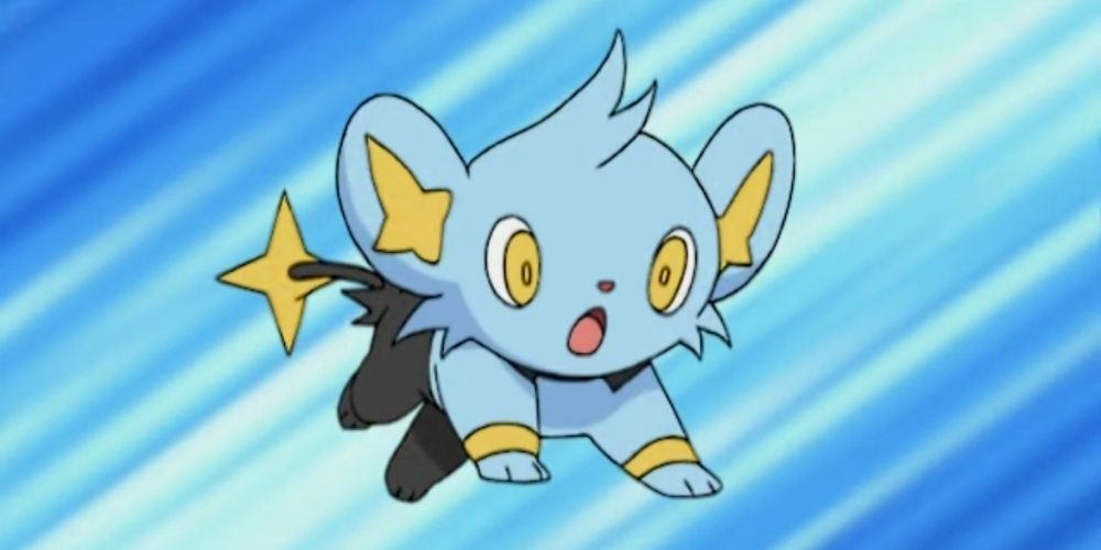 Shinx jumping and getting ready to attack in the Pokemon anime