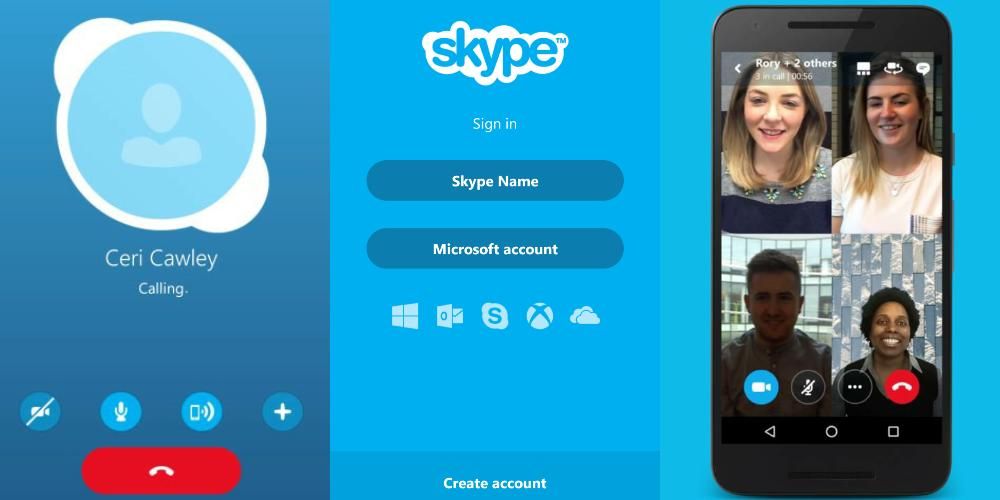Side bye side images showing how the call app Skype works for Android