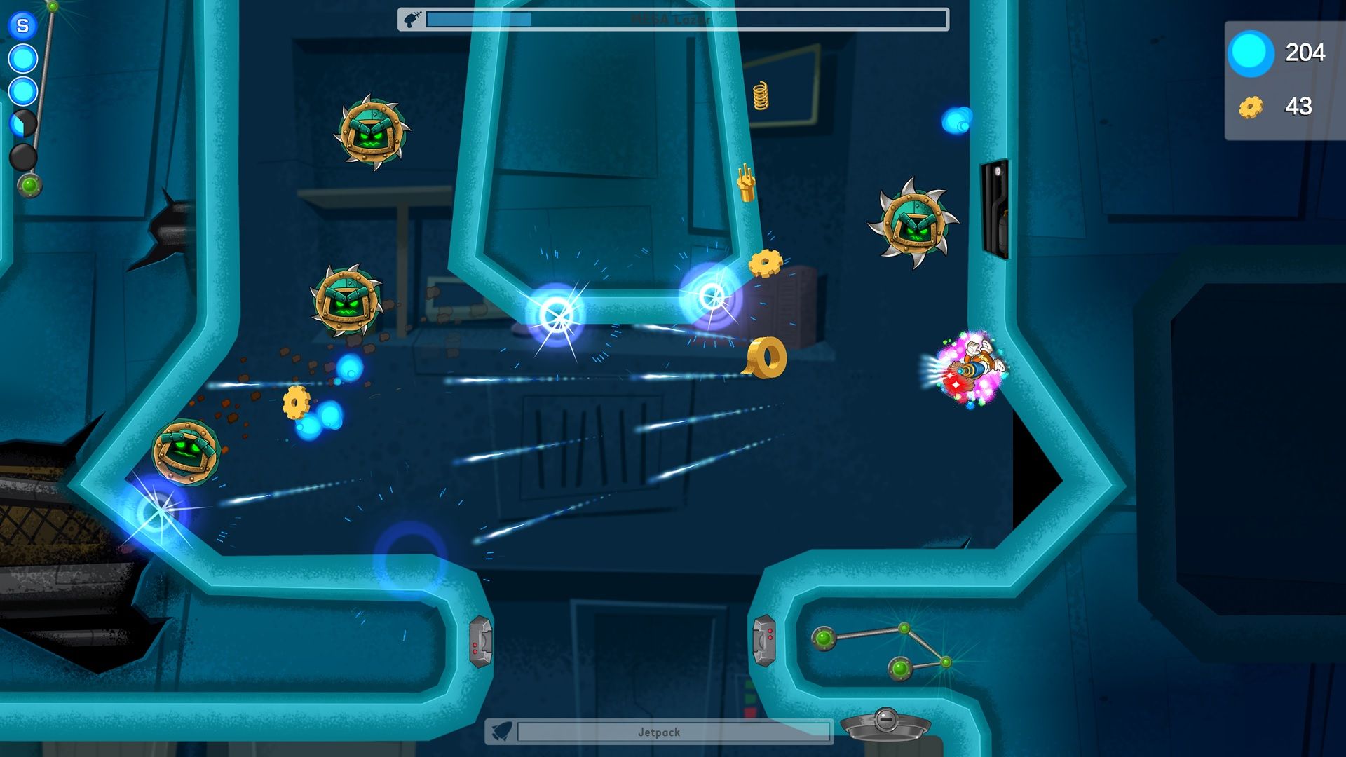 Enemies attacking the player in Space Otter Charlie.