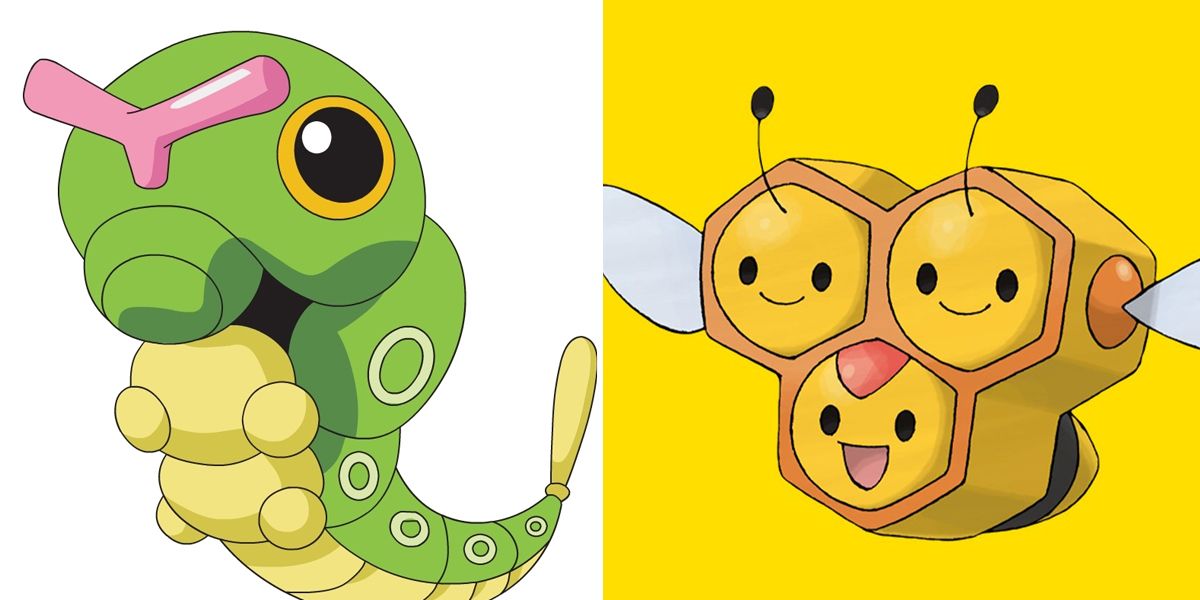 Split feature image of Caterpie and Combee