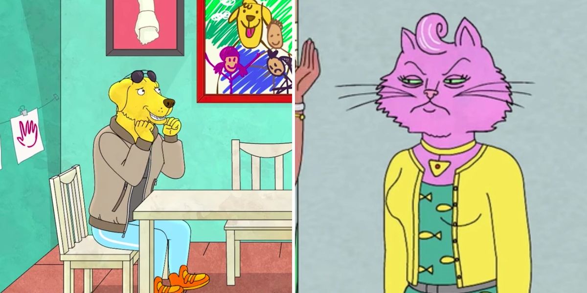 Split feature image of Mister Peanutbutter and Princess Carolyn