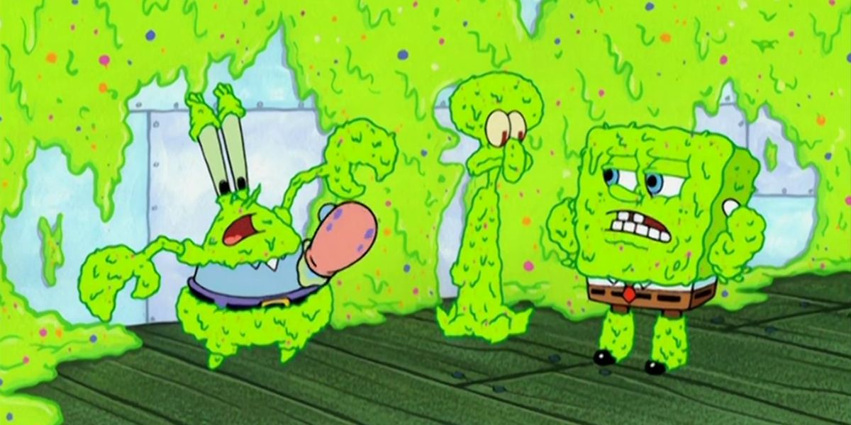 SpongeBob, Krabby, and Squidward covered in fungus in episode Fungus Among Us