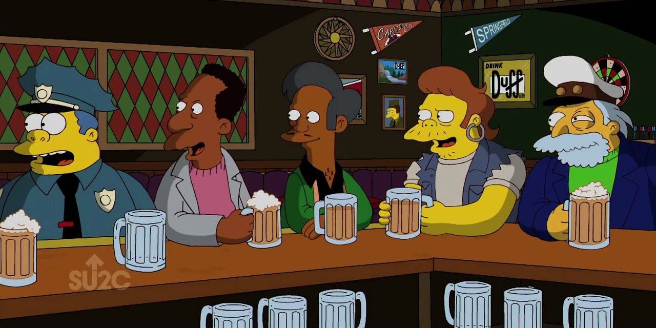 Customers have drinks inside Moe's Tavern 