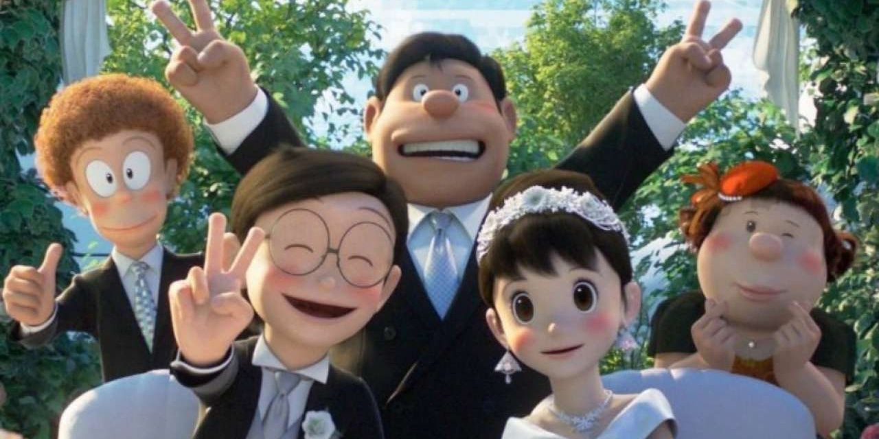 The characters of Stand by Me Doraemon 2 pose for a photo at a wedding