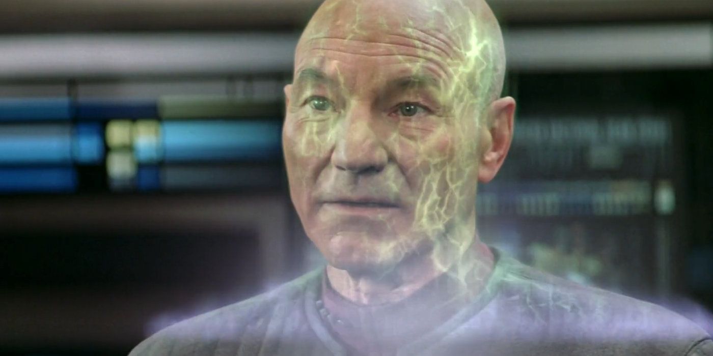 Picard is beamed off the Enterprise by Shinzon
