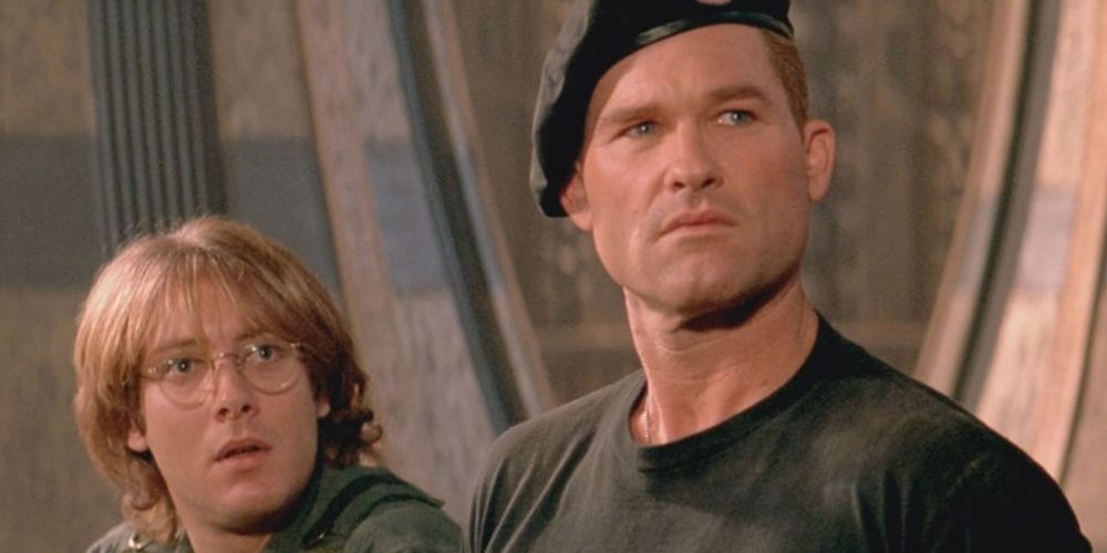 A close-up of James Spader and Kurt Russell in Stargate