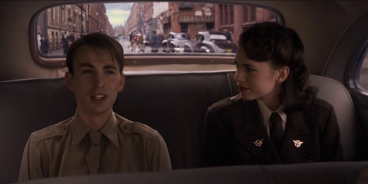 Steve and Peggy have a talk in the car in The First Avenger
