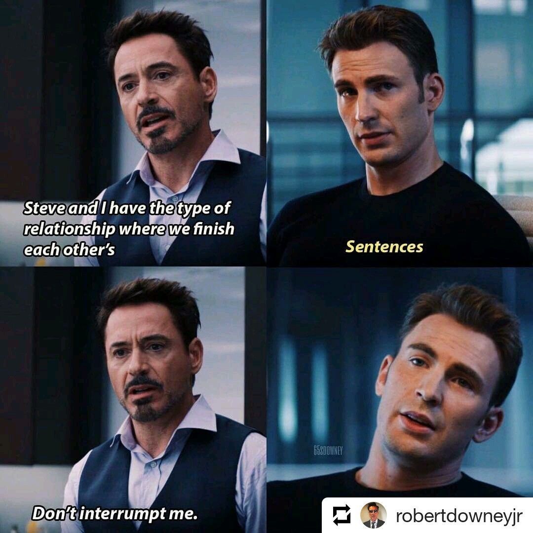 Steve and Tony finish each other's sentences meme