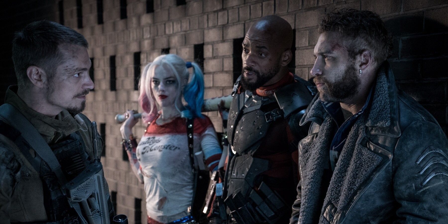 Rick Flag talks to Harley, Deadshot, and Captain Boomerang in Suicide Squad