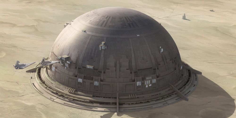 Un edificio a cupola nel deserto di Sundari sul pianeta Mandalore in Star Wars