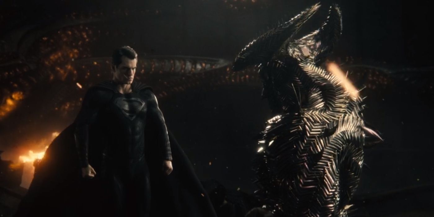 Superman confronting Steppenwolf in Zack Snyder's Justice League (2021)