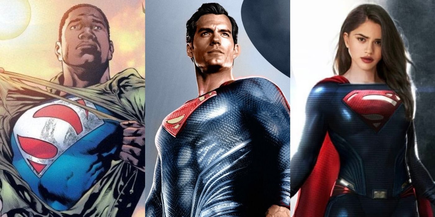 Main image with Calvin Ellis Black Superman, Henry Cavill Superman, and Sasha Calle as Supergirl in fan art by Datrinti