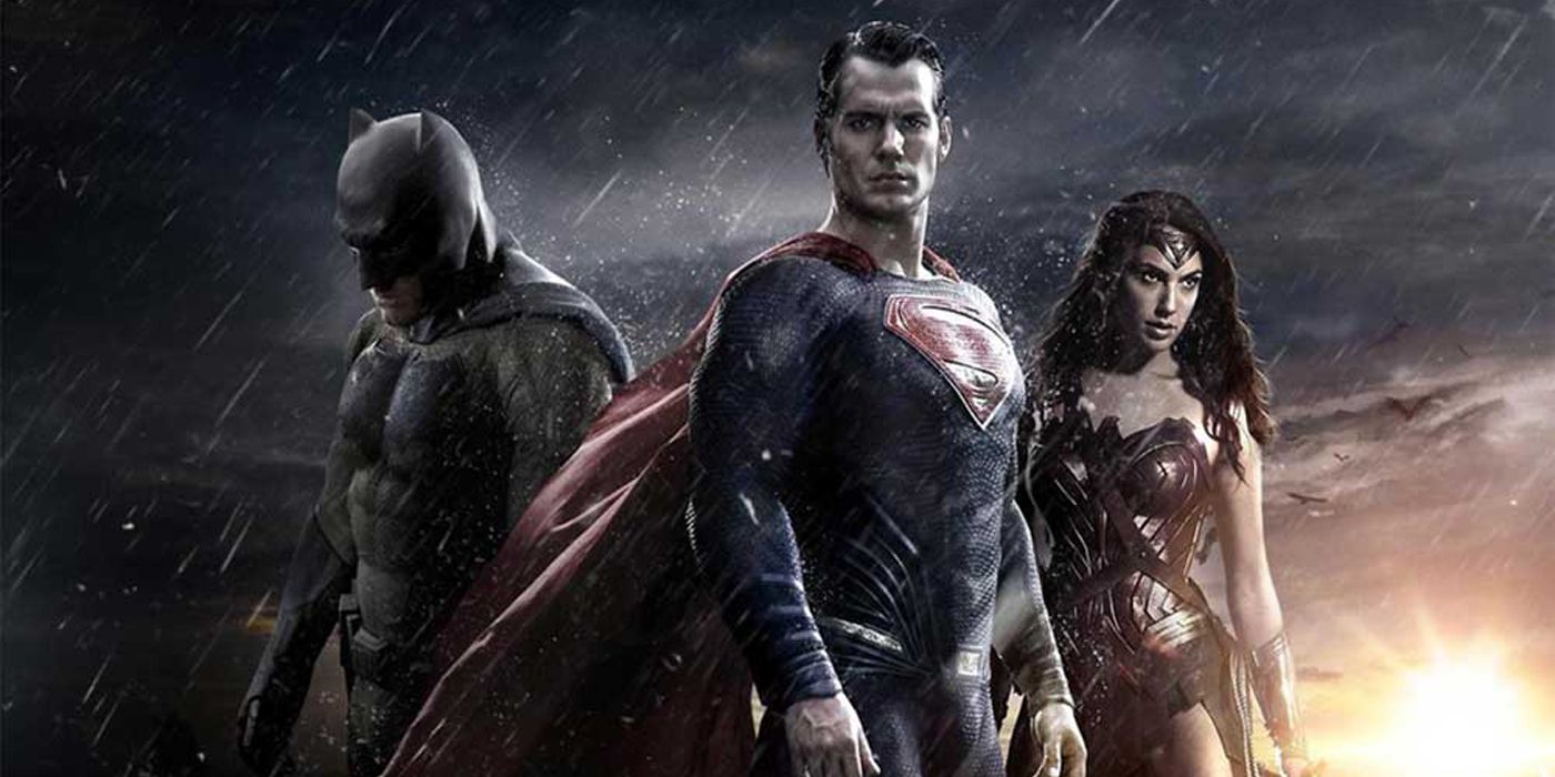 The poster from Batman V Superman showing Batman, Superman, and Wonder Woman looking grim