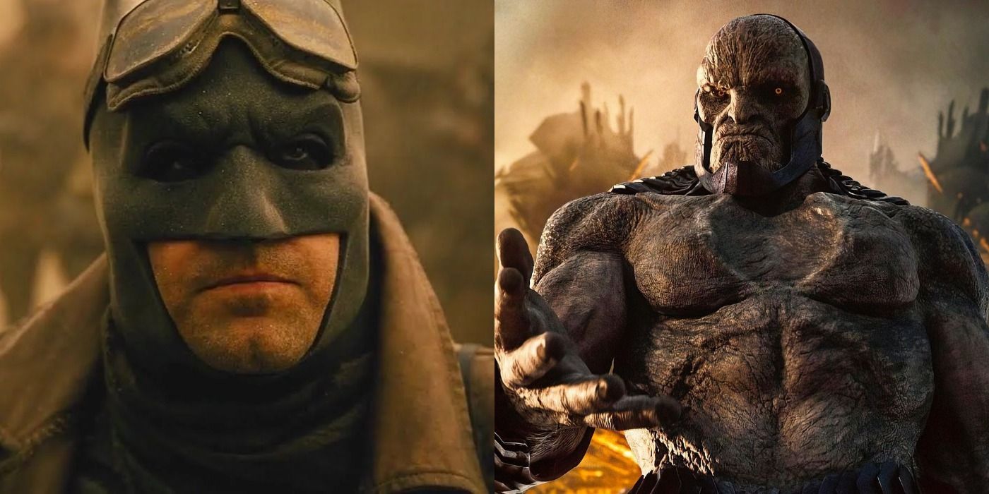 Left is Ben Affleck as the future Knightmare Batman, right is Darkseid